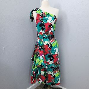 Guy Laroche Colorful Floral One Shoulder Fit And Flare Dress Size 36 (US 2)